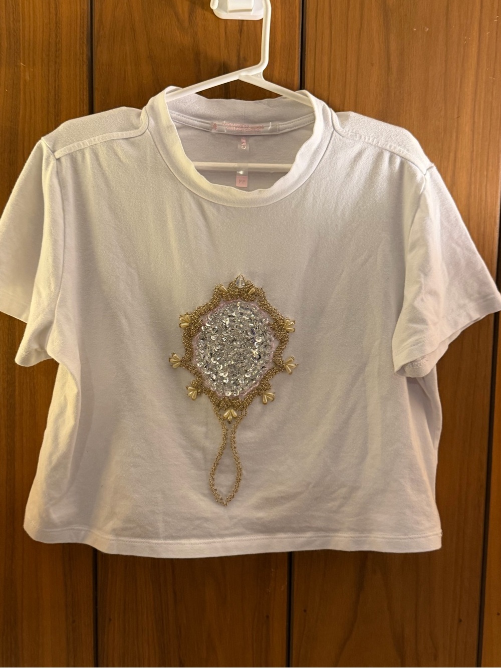 White Embellished Crop Top with Gold & Silver Appliqué